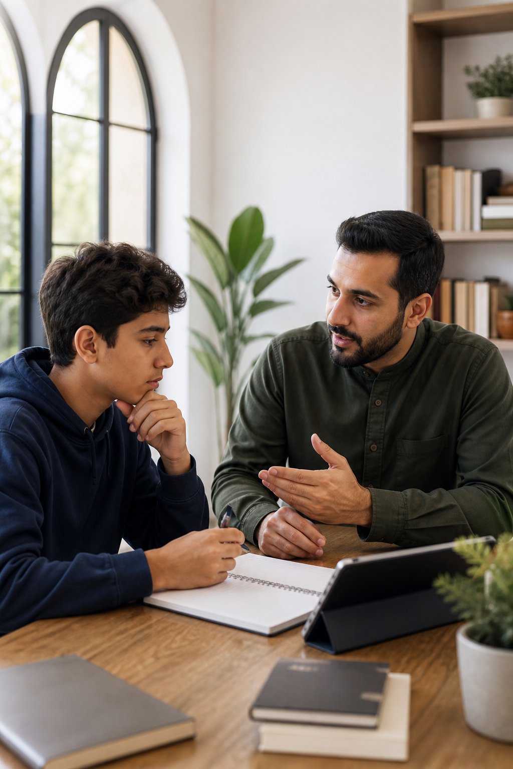 A lead educator listening to and guiding a student